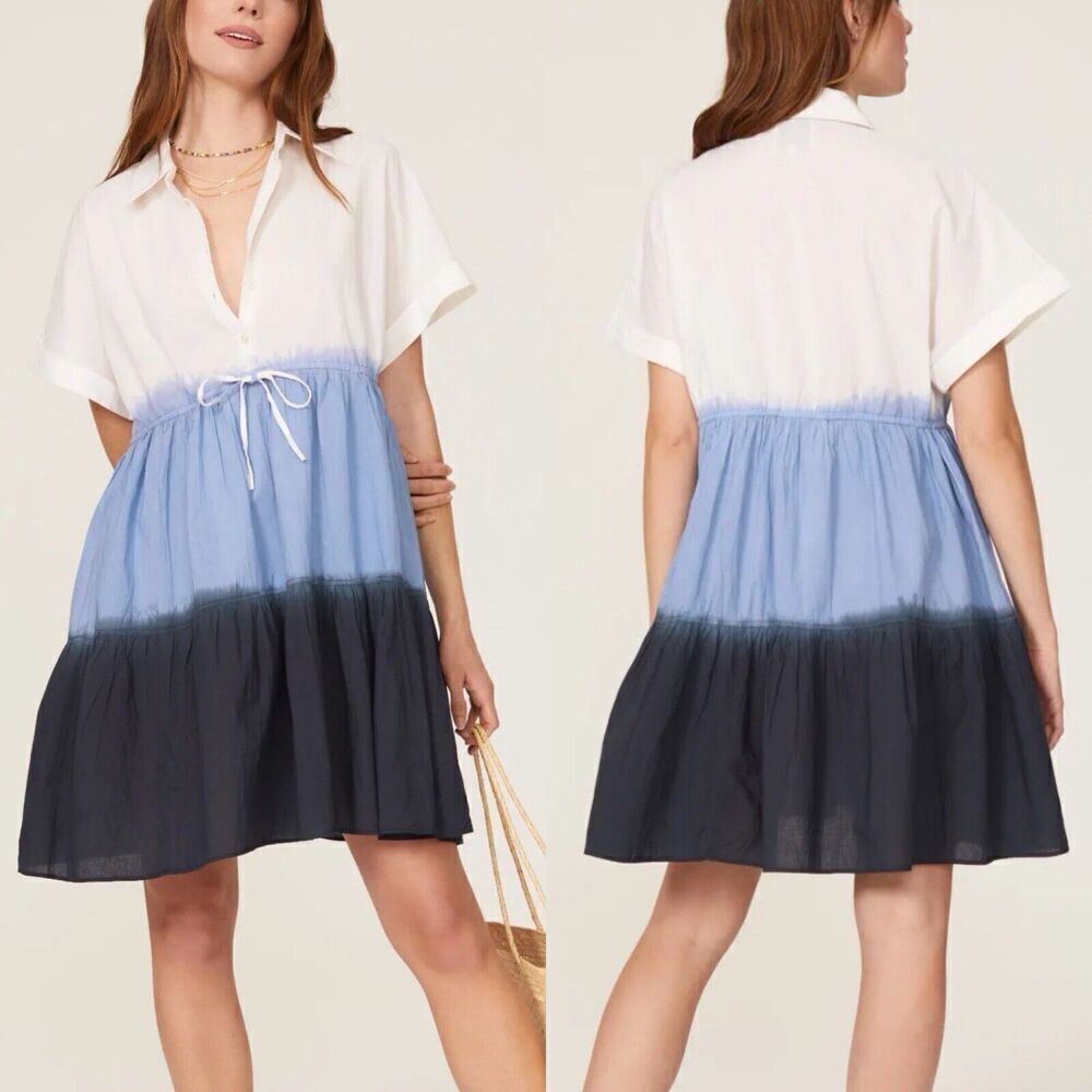 AREA STARS Santorini Dress Women Small Blue Color Wash Shirtdress Cotton